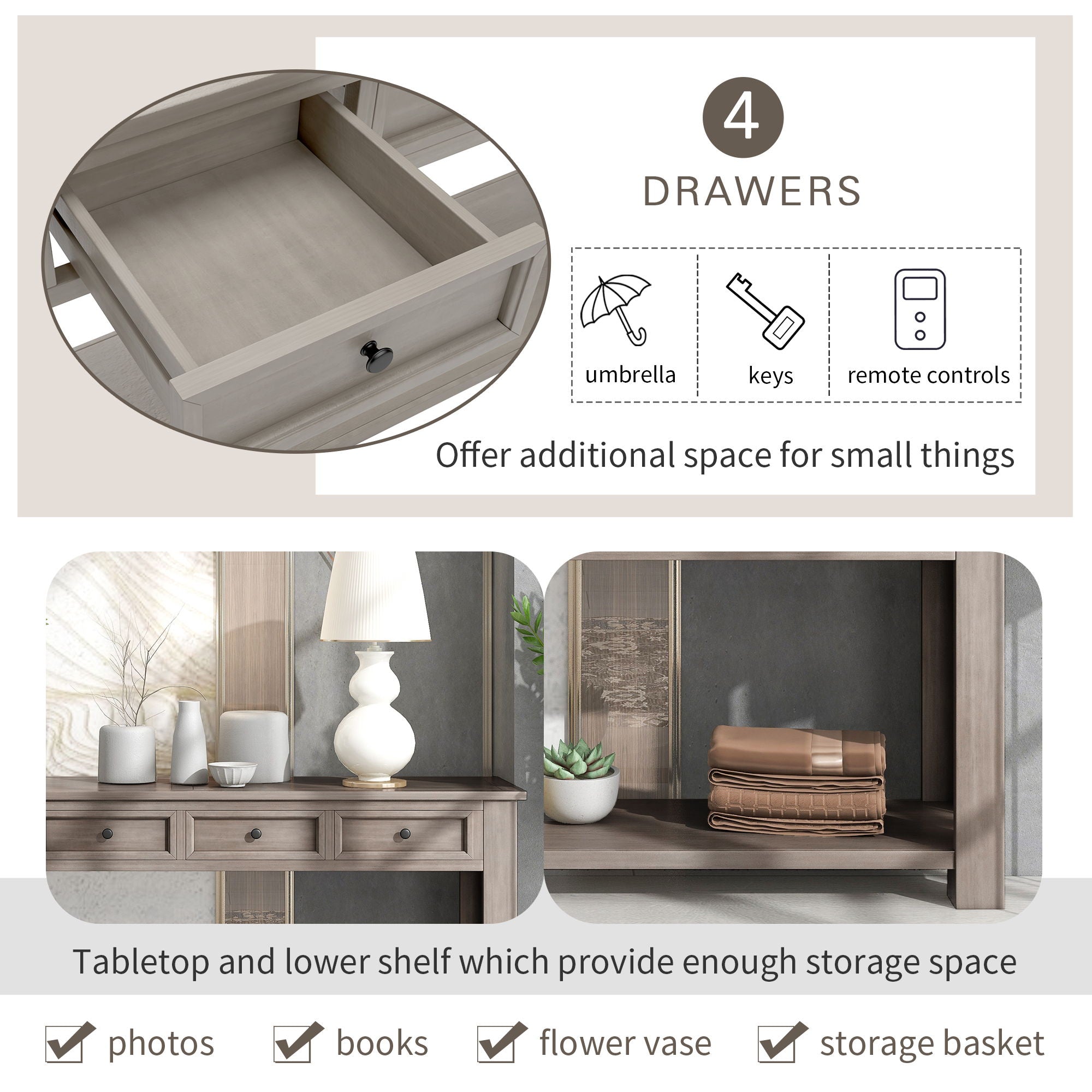 Hearth & Haven Clara - Console Table With Storage Drawers And Bottom Shelf