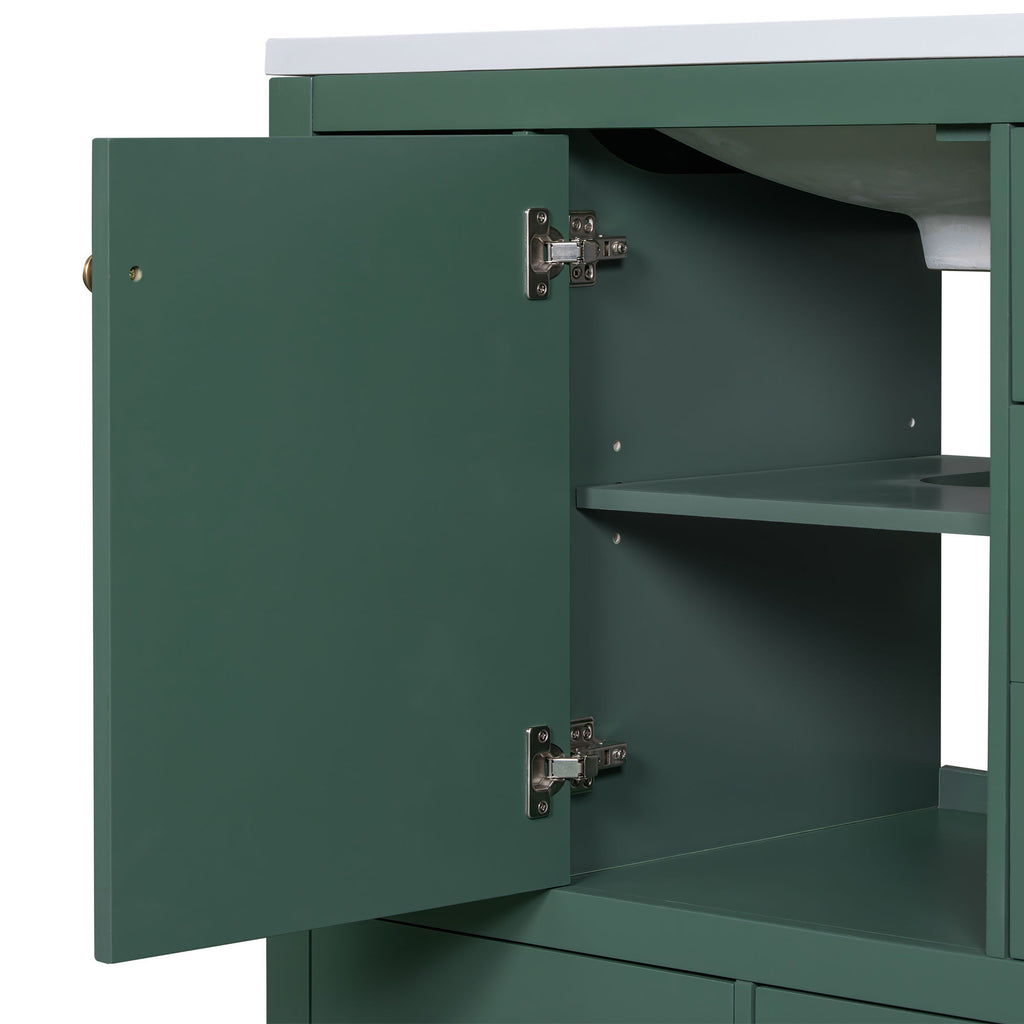 Modern Bathroom Vanity Base Only, 6 Drawer Storage With Adjustable Shelf