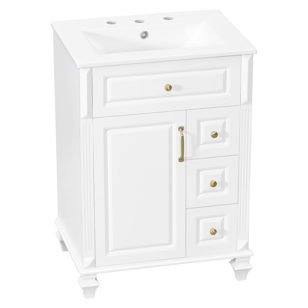 Freestanding Bathroom Vanity With Sink, 3 Drawers & Flip-Out Drawer