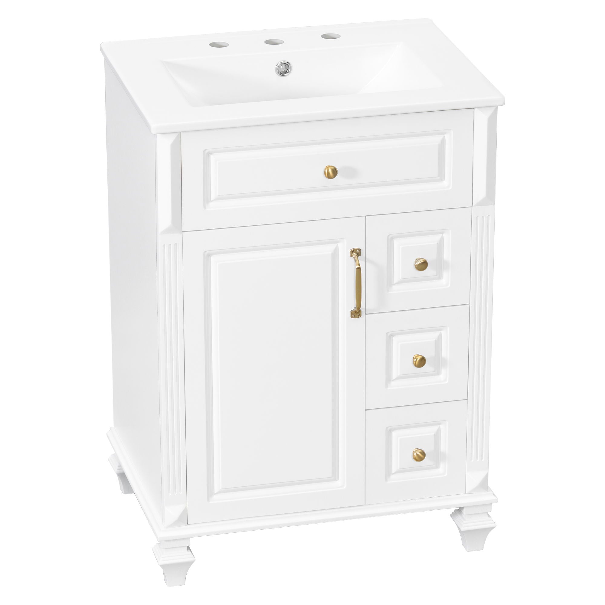 Freestanding Bathroom Vanity With Sink, 3 Drawers & Flip-Out Drawer