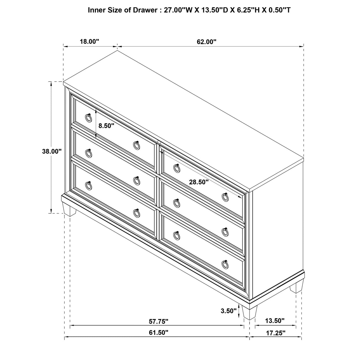 Wedner - 6 Drawer Dresser - Oak