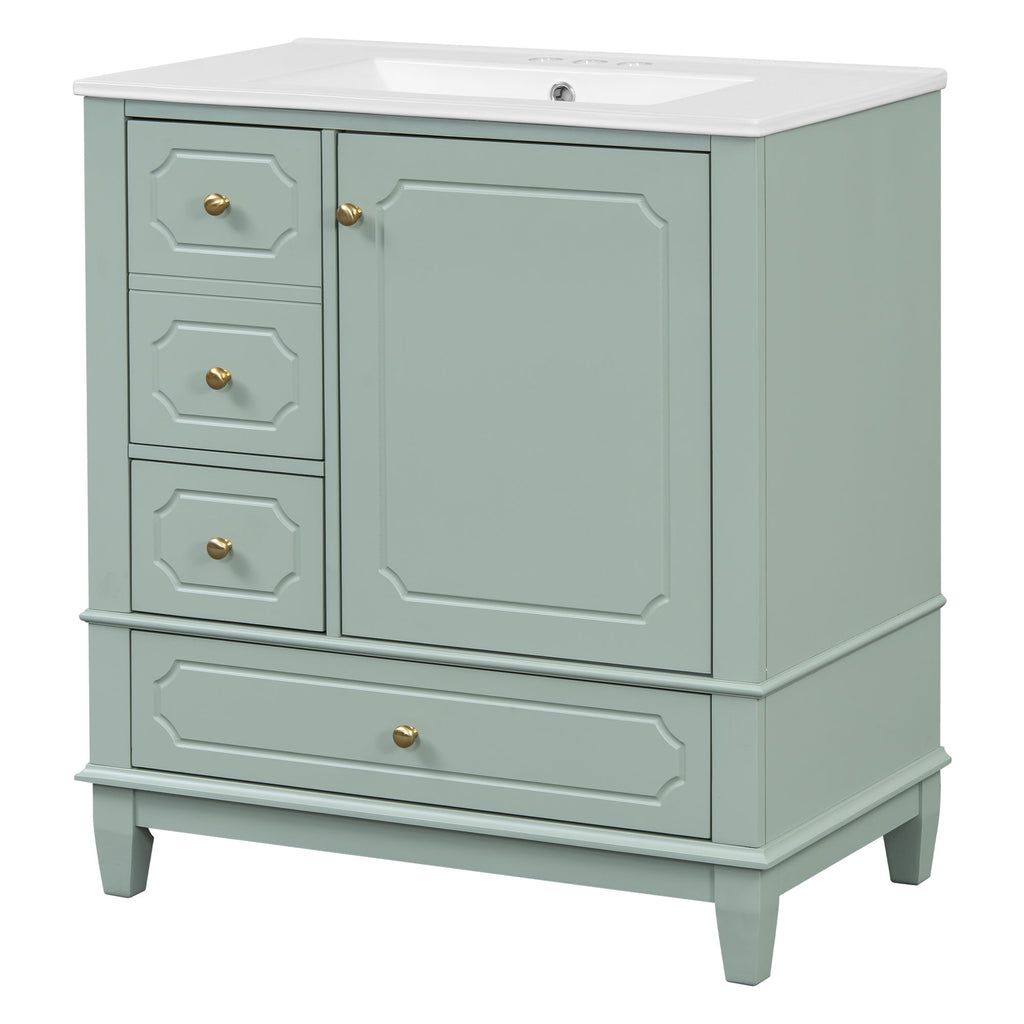 Bathroom Vanity With Sink, Freestanding Vanity Cabinet With Ceramic Basin, Soft Close Door, 3 Drawers