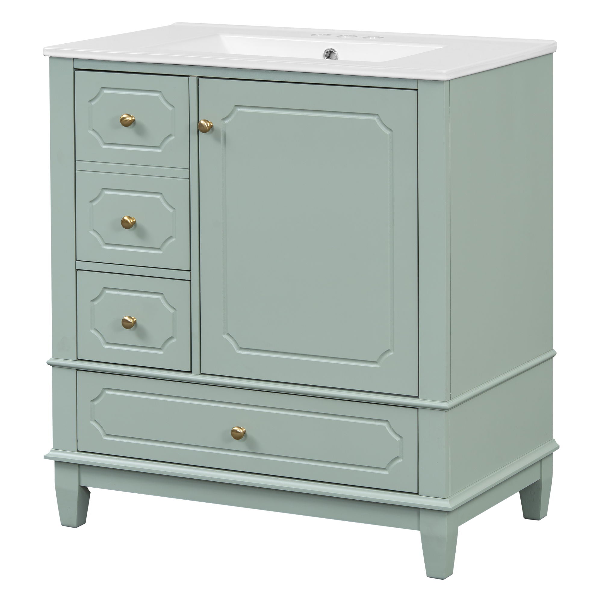 Bathroom Vanity With Sink, Freestanding Vanity Cabinet With Ceramic Basin, Soft Close Door, 3 Drawers