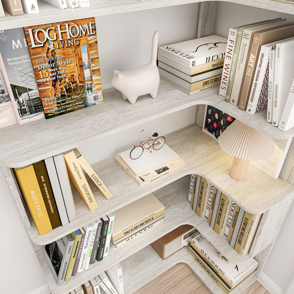 Extended Corner Bookshelf For Living Room - Light Gray