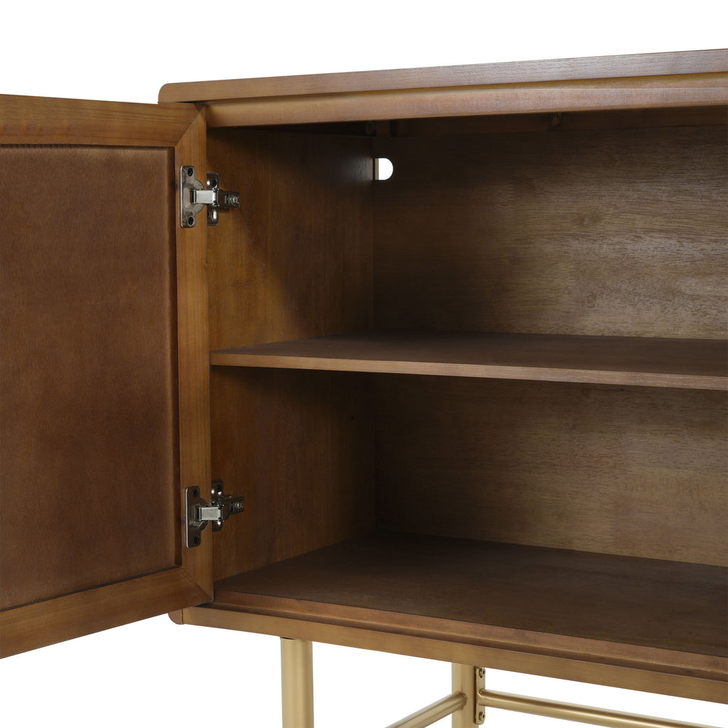 Modern Scandinavian 4 Door Sideboard Storage Cabinet With Adjustable Shelves - Brown / Gold