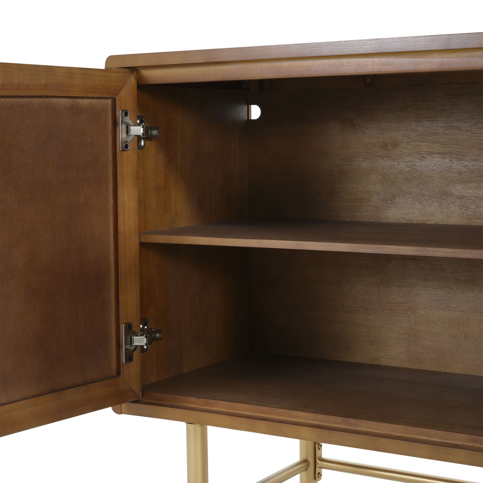 Modern Scandinavian 4 Door Sideboard Storage Cabinet With Adjustable Shelves - Brown / Gold