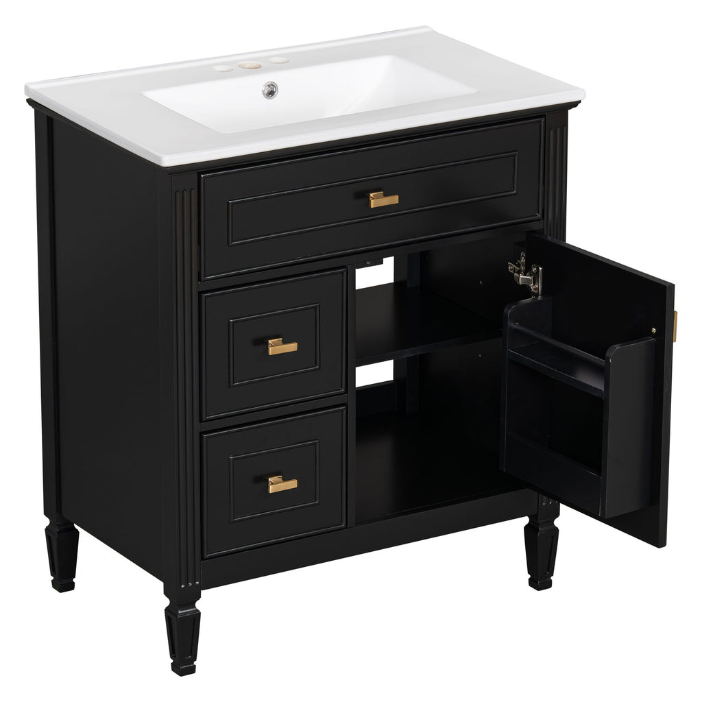 Modern Bathroom Vanity With Sink, 1 Flip Drawer And 2 Drawers, Adjustable Shelf