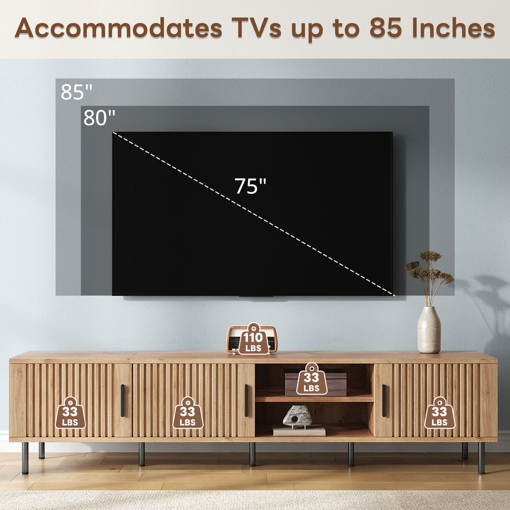 78" TV Stand For TVs Up To 85" With Closed Storage, Living Room Entertainment Center - Natural Wood