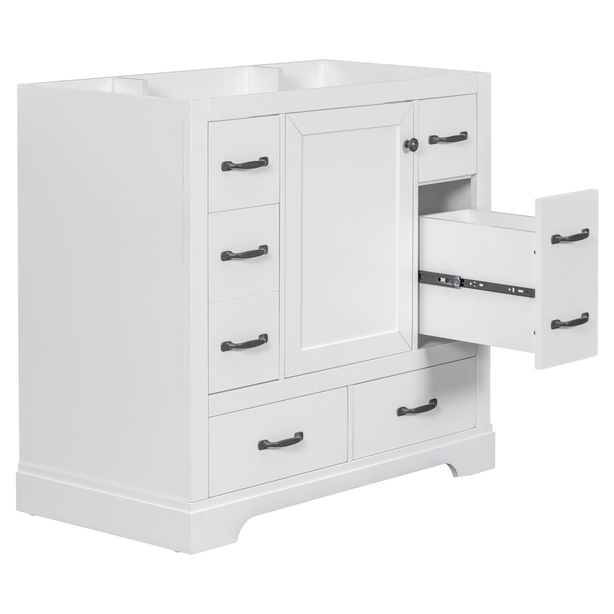 Modern Bathroom Vanity Base Only, 6 Drawer Storage With Adjustable Shelf