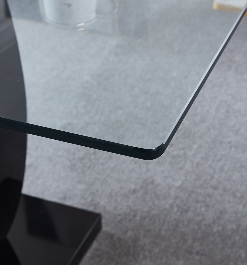 Contemporary Double Pedestal Dining Table, Tempered Glass Top