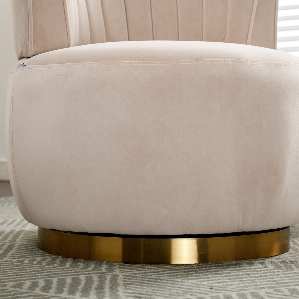 Swivel Barrel Accent Sofa Chair, 360 Degree Rotation, Fluffy Fabric - Beige