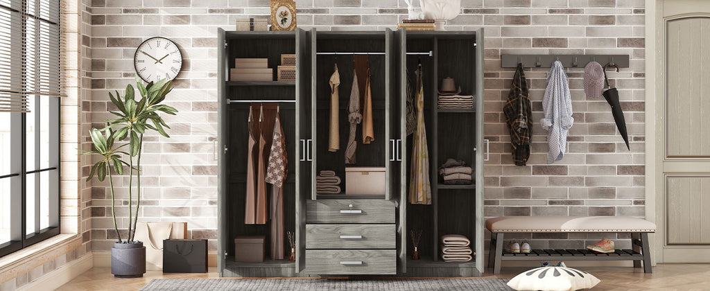 6 Doors Wardrobe Storage For Bedroom, With Big Drawers