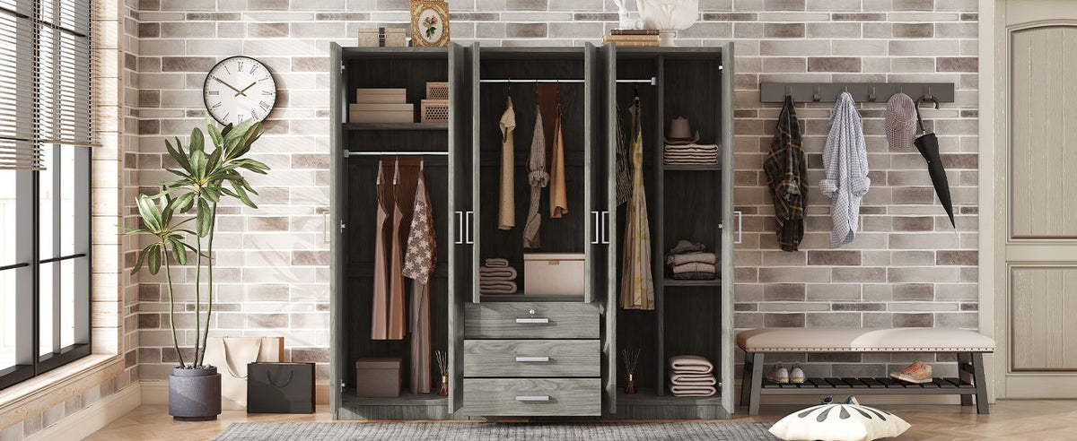 6 Doors Wardrobe Storage For Bedroom, With Big Drawers