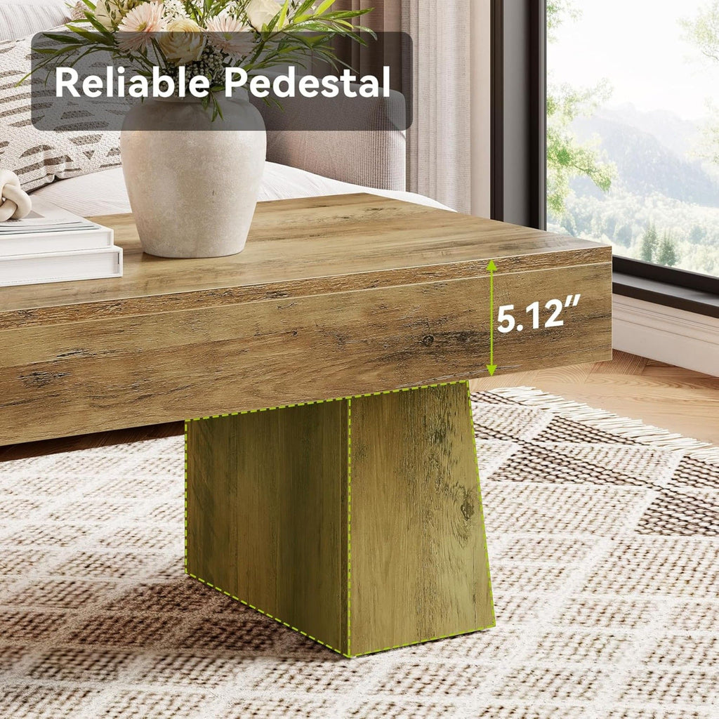 Rectangular Accent Coffee Table With Thick Base, Low Cocktail Tea Furniture For Living Room - Rustic Brown