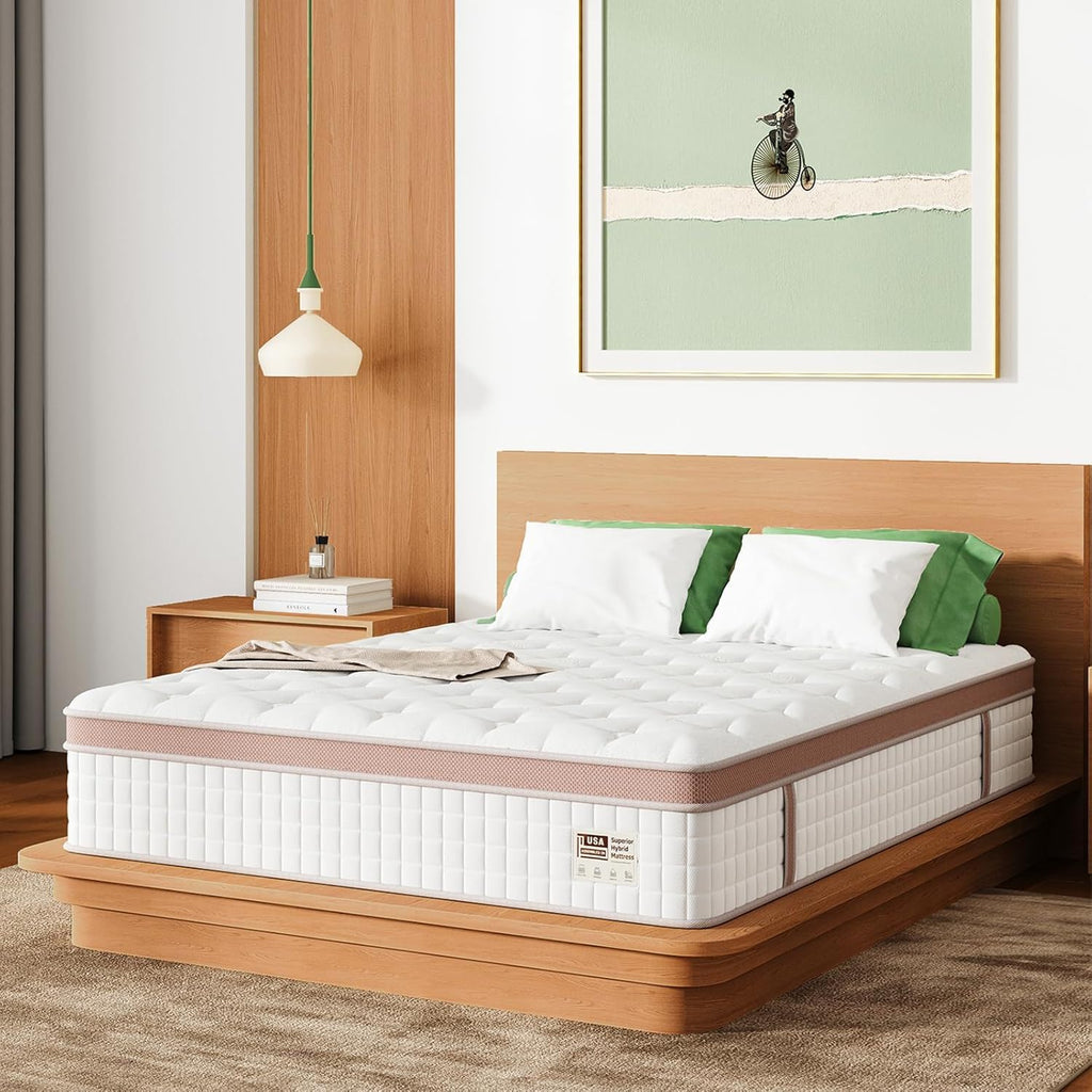 14", Firm Hybrid Mattress, Gel Memory Foam & Pocket Springs, Pressure Relief, Motion Isolation, Ergonomic Bed - White - King