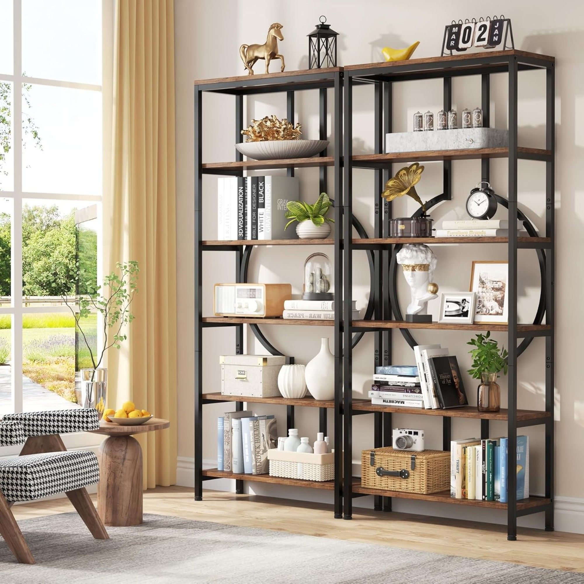 6 Tier Bookshelf For Living Room - Rustic Brown