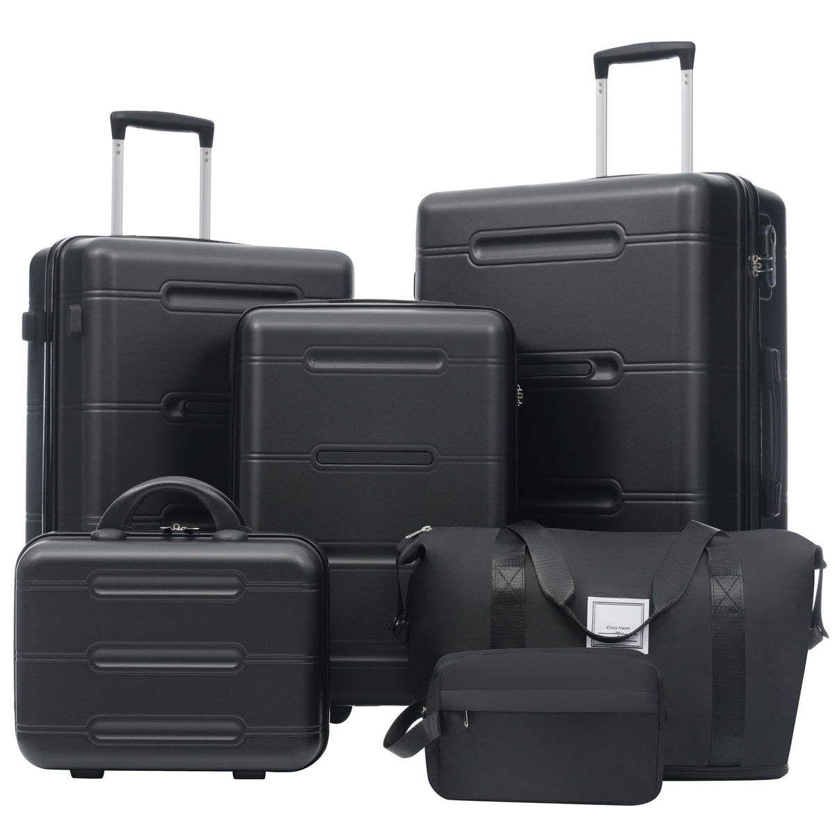 6 Piece Lightweight Hardshell Luggage Set With Double Spinner Wheels, Password Lock