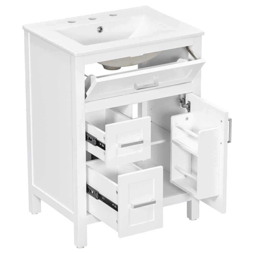Modern Bathroom Vanity With Sink, Flip Drawer & 2 Drawers, Soft Close Hinges, Adjustable Shelf