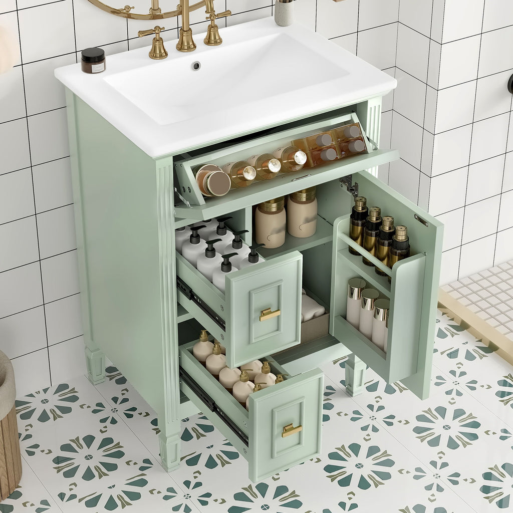 Modern Bathroom Vanity With Sink, Flip Drawer, 2 Drawers, Adjustable Shelf