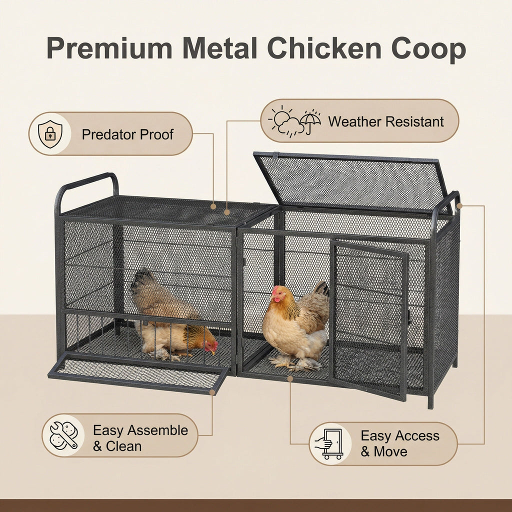Chicken Cage, Poultry Breeding Coop - Black / Silver