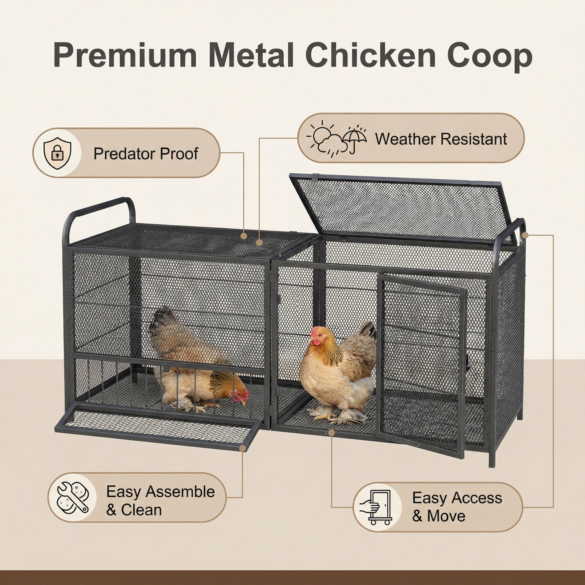 Chicken Cage, Poultry Breeding Coop - Black / Silver
