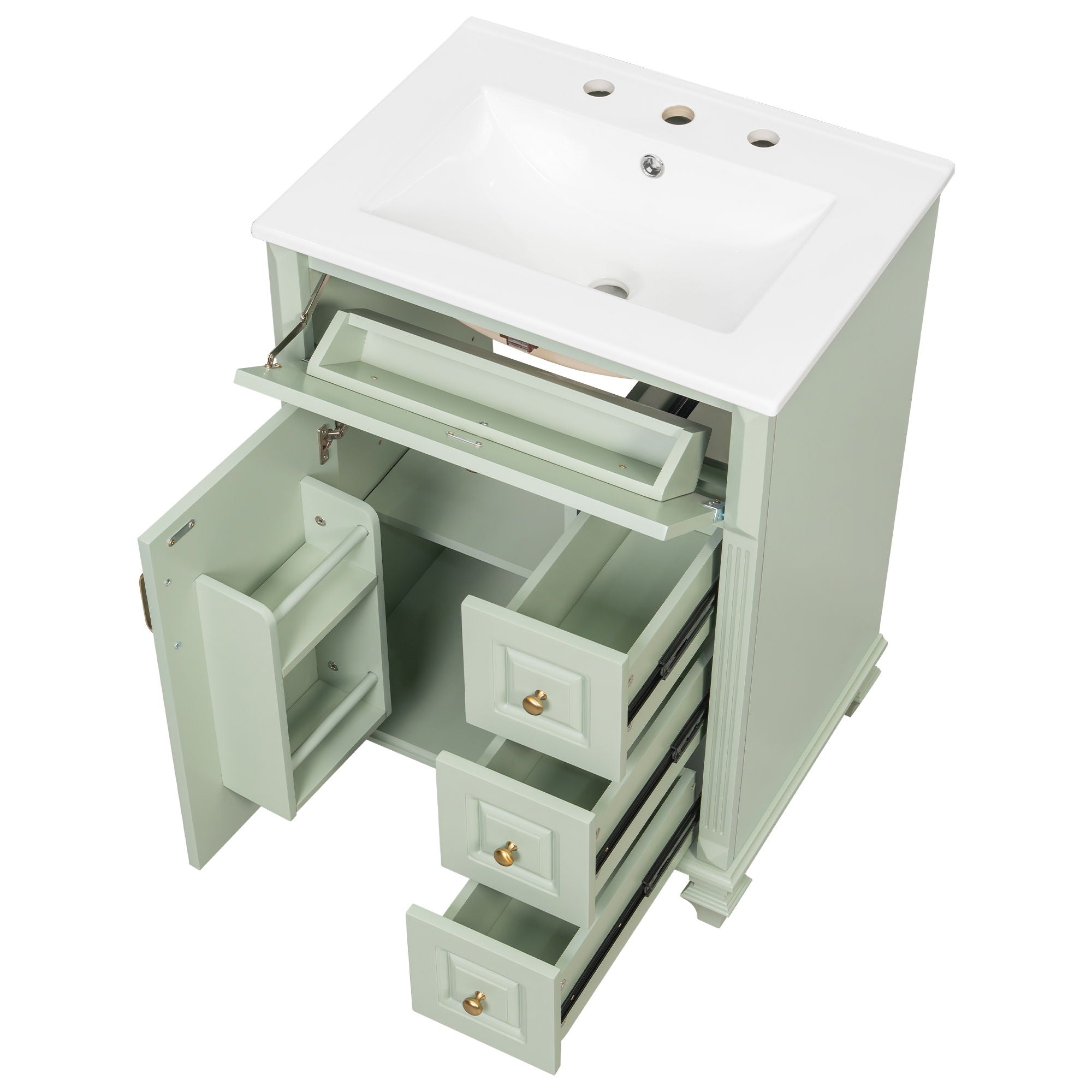 Freestanding Bathroom Vanity With Sink, 3 Drawers & Flip-Out Drawer