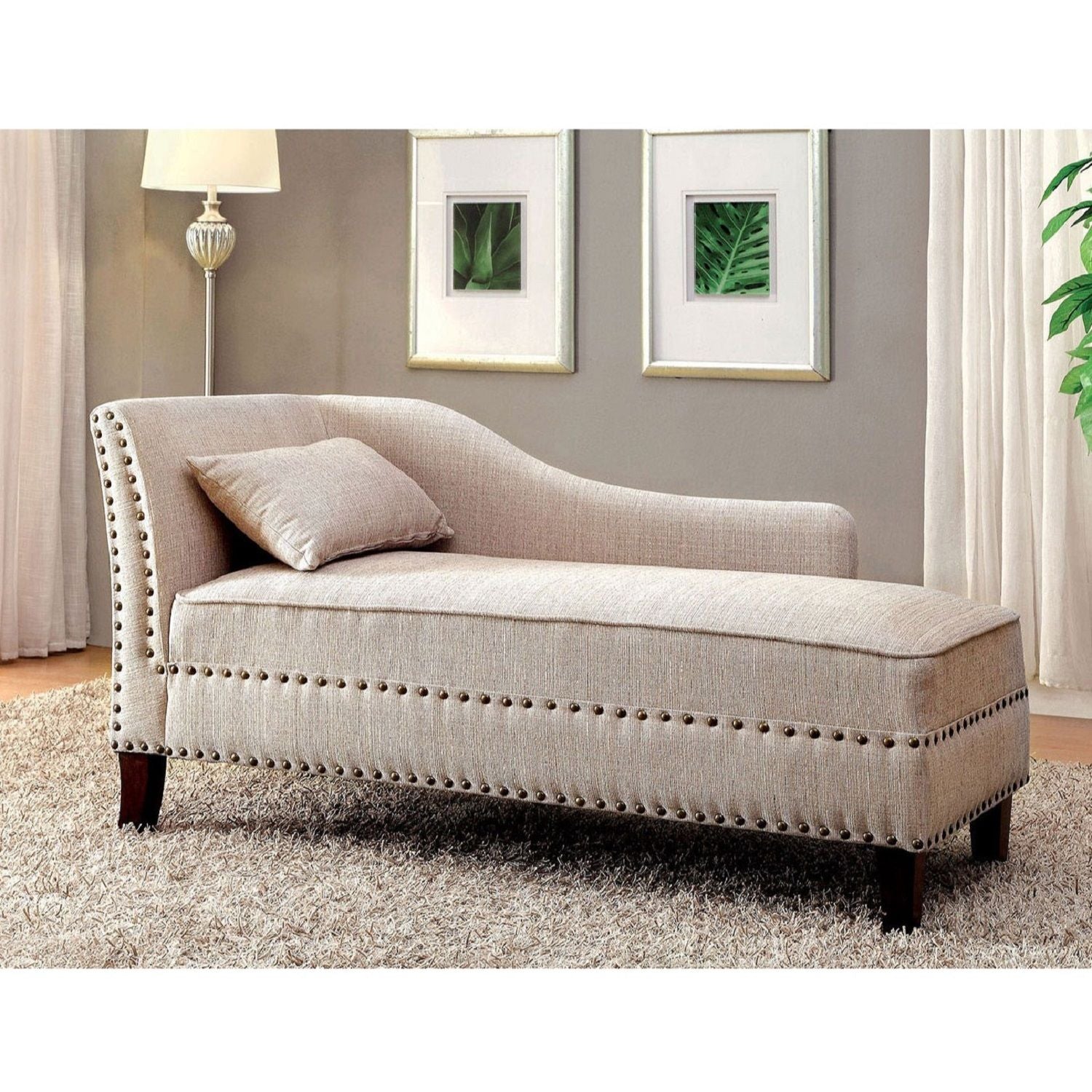 Chaise With Nailhead Trim And Plush Pillow