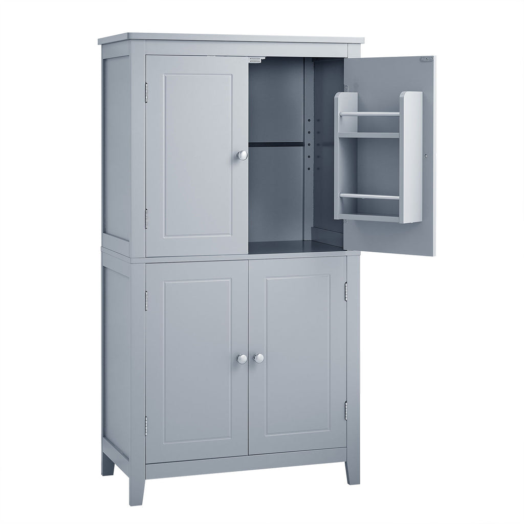 Elegant Bathroom Floor Storage Cabinet With 4 Doors, Adjustable Shelves