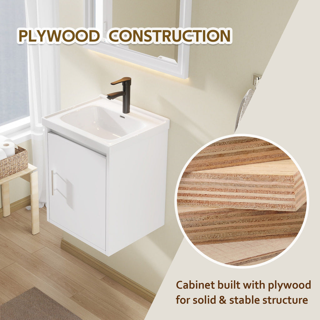 20" Floating Bathroom Vanity Combo With Wall Cabinet, Ceramic Sink & Soft Close Doors - White