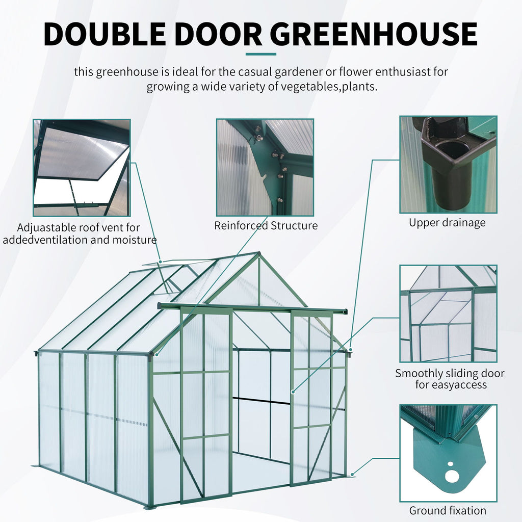 Double Door Polycarbonate house Raised Base And Anchor Aluminum Heavy Duty Walk In houses For Outdoor Backyard In All Season