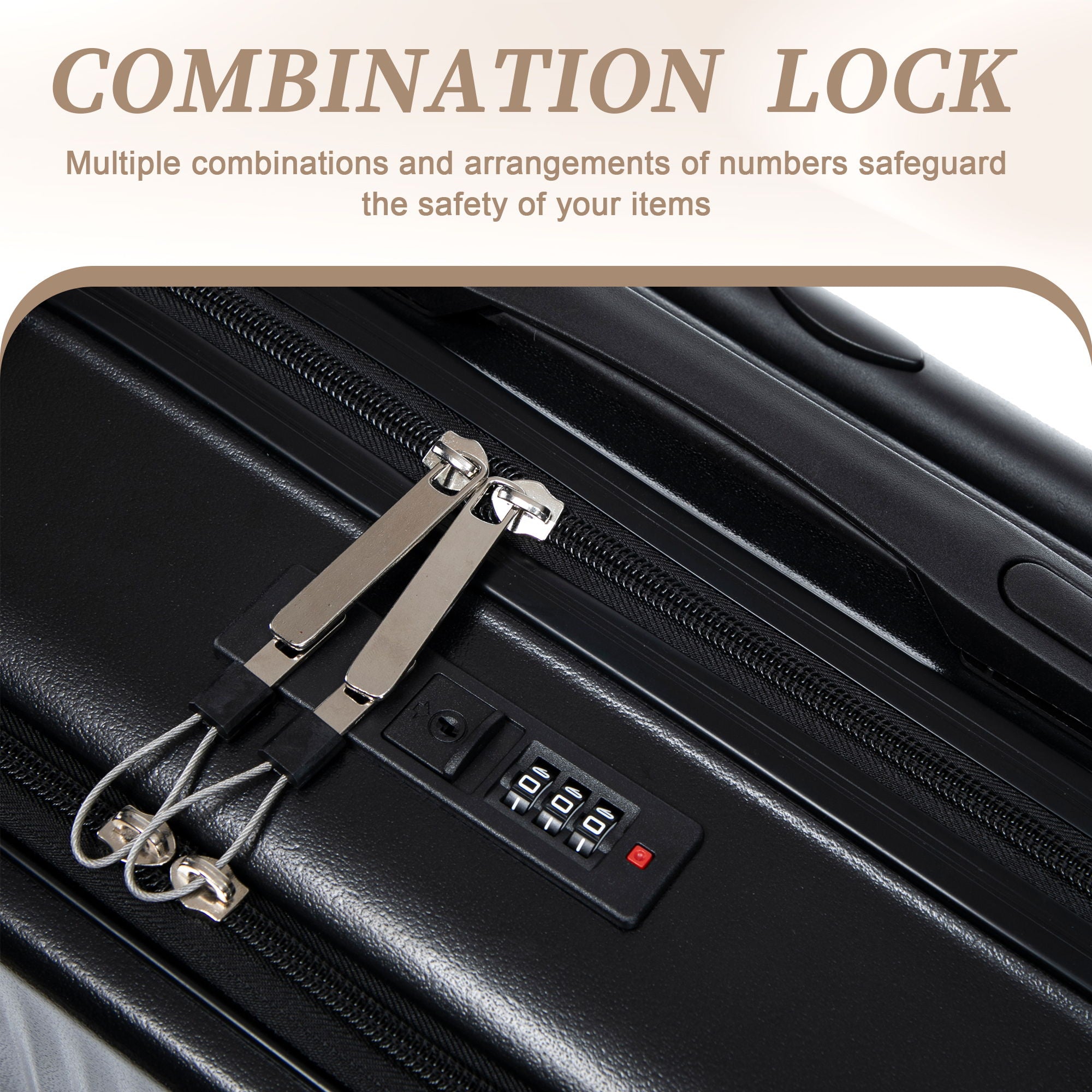 Luggage Set With Cosmetic Case, Combination Lock, Front Opening Design