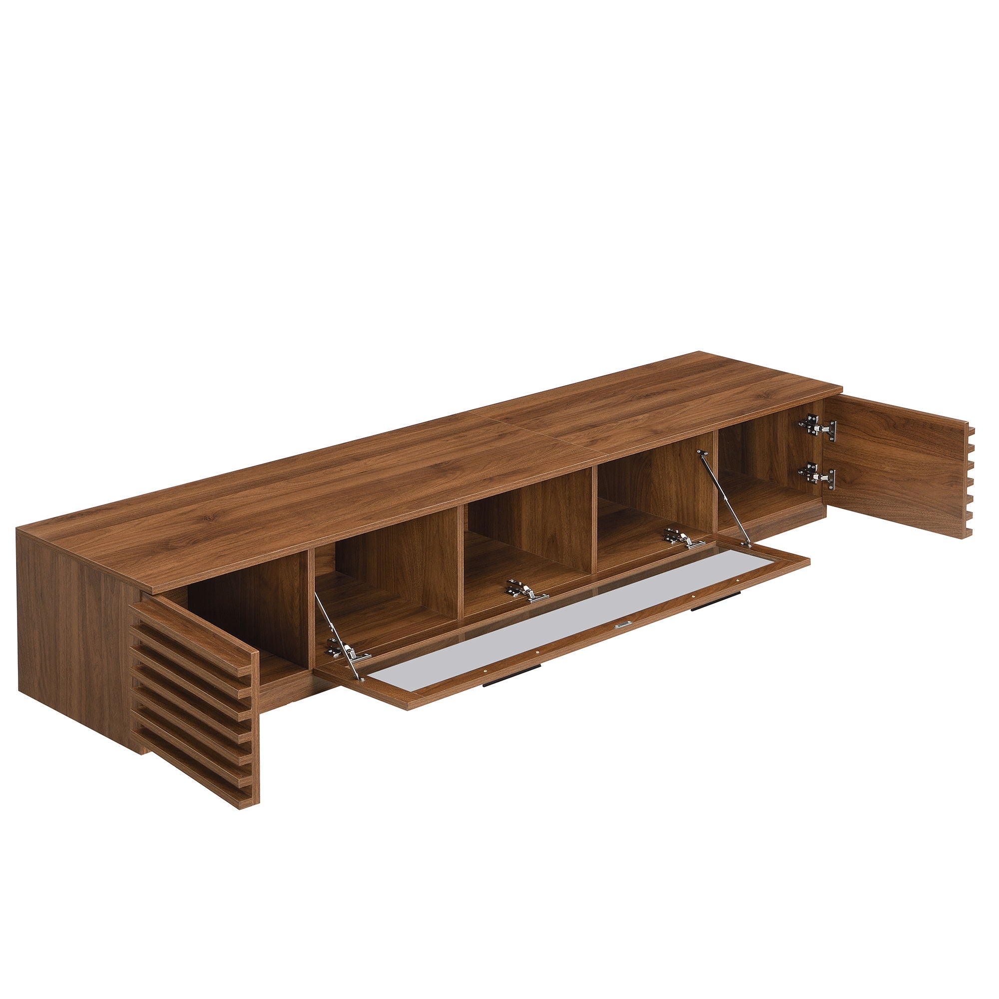 TV Stand With LED Lighting, Soft Closing Hinges, Cable Management - Walnut