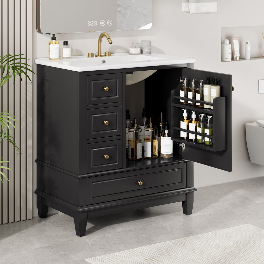 Freestanding Bathroom Vanity With Sink, Soft Close Door, 3 Drawers