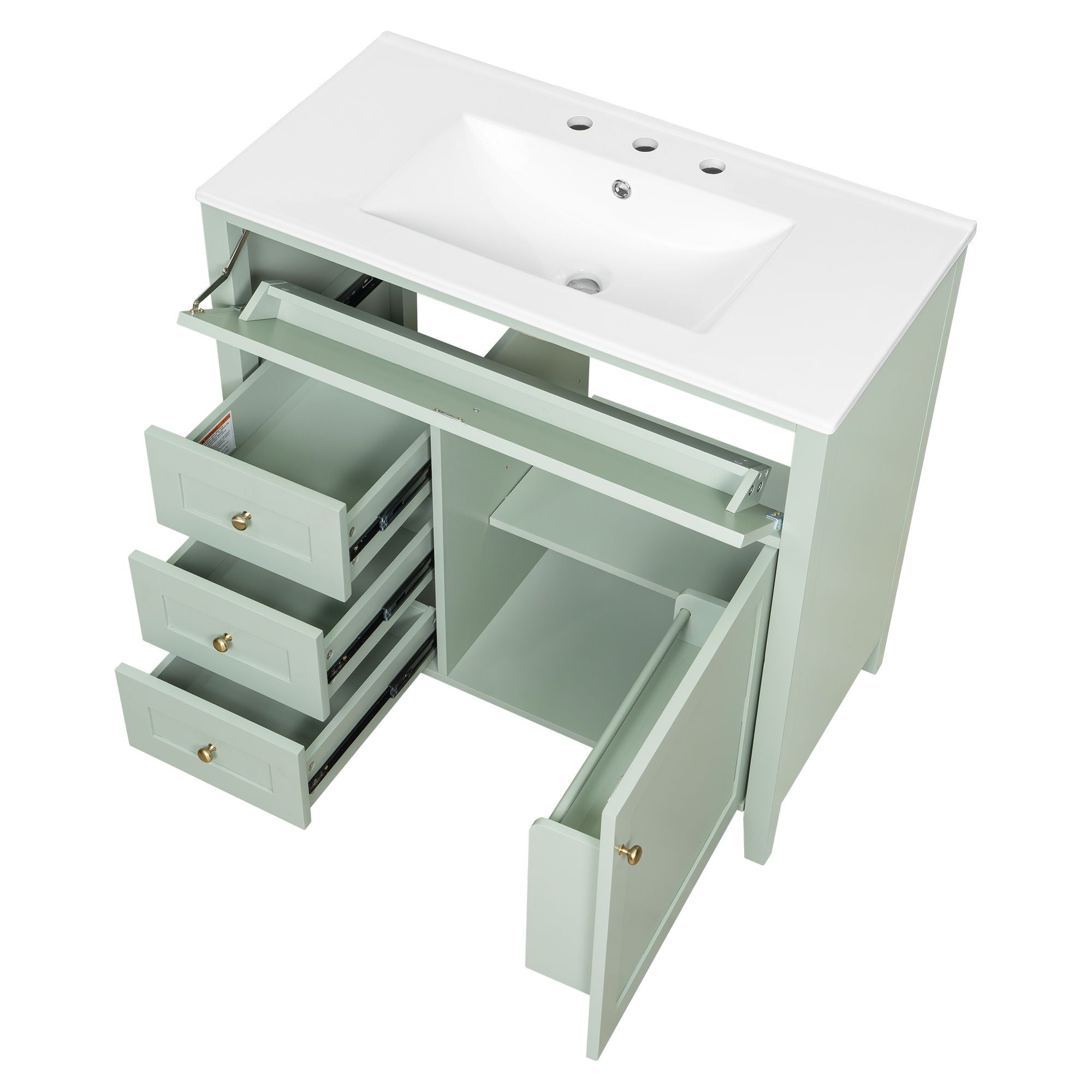 Bathroom Vanity With Sink, 3 Drawers & Cabinet With Adjustable Shelves