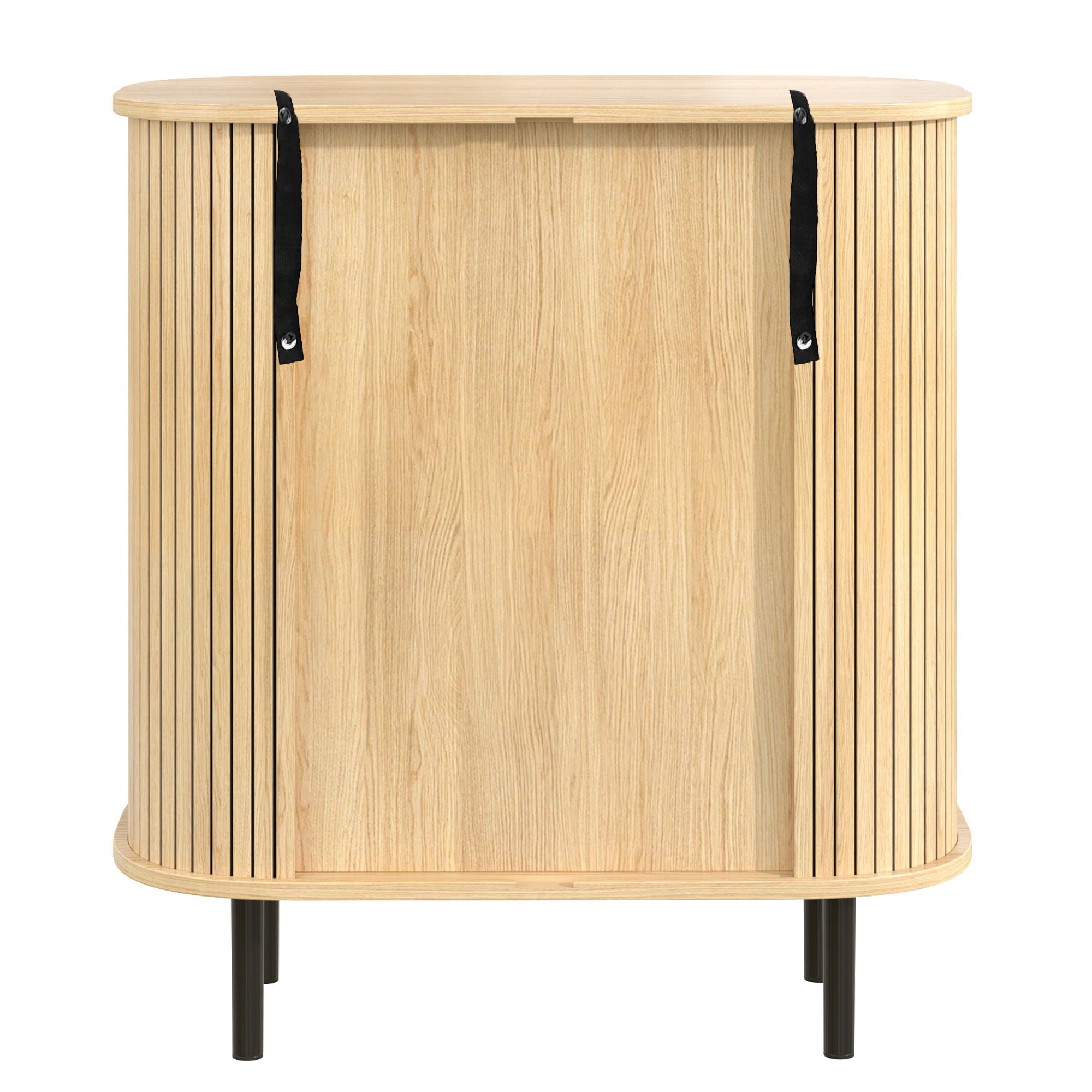 Fluted Wine Bar Cabinet With 8 Grid Wine Rack, 5 Level Adjustable Shelves, 2 Glass Holders