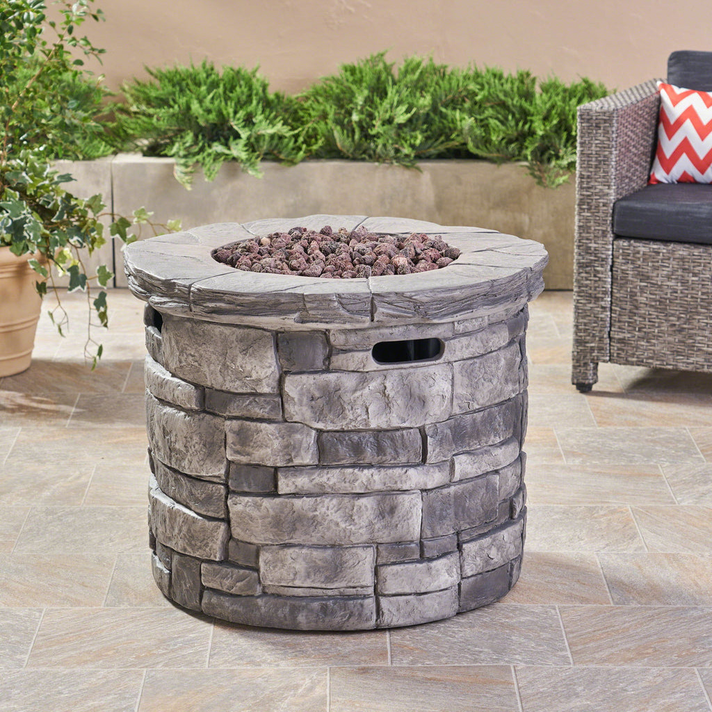 Contemporary Circular Fire Pit With 40, 000 Btu - Gray
