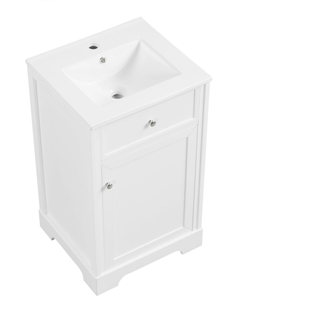 20" Bathroom Vanity With Sink, Soft Closing Cabinet Door, Adjustable Shelf & Storage Rack - White
