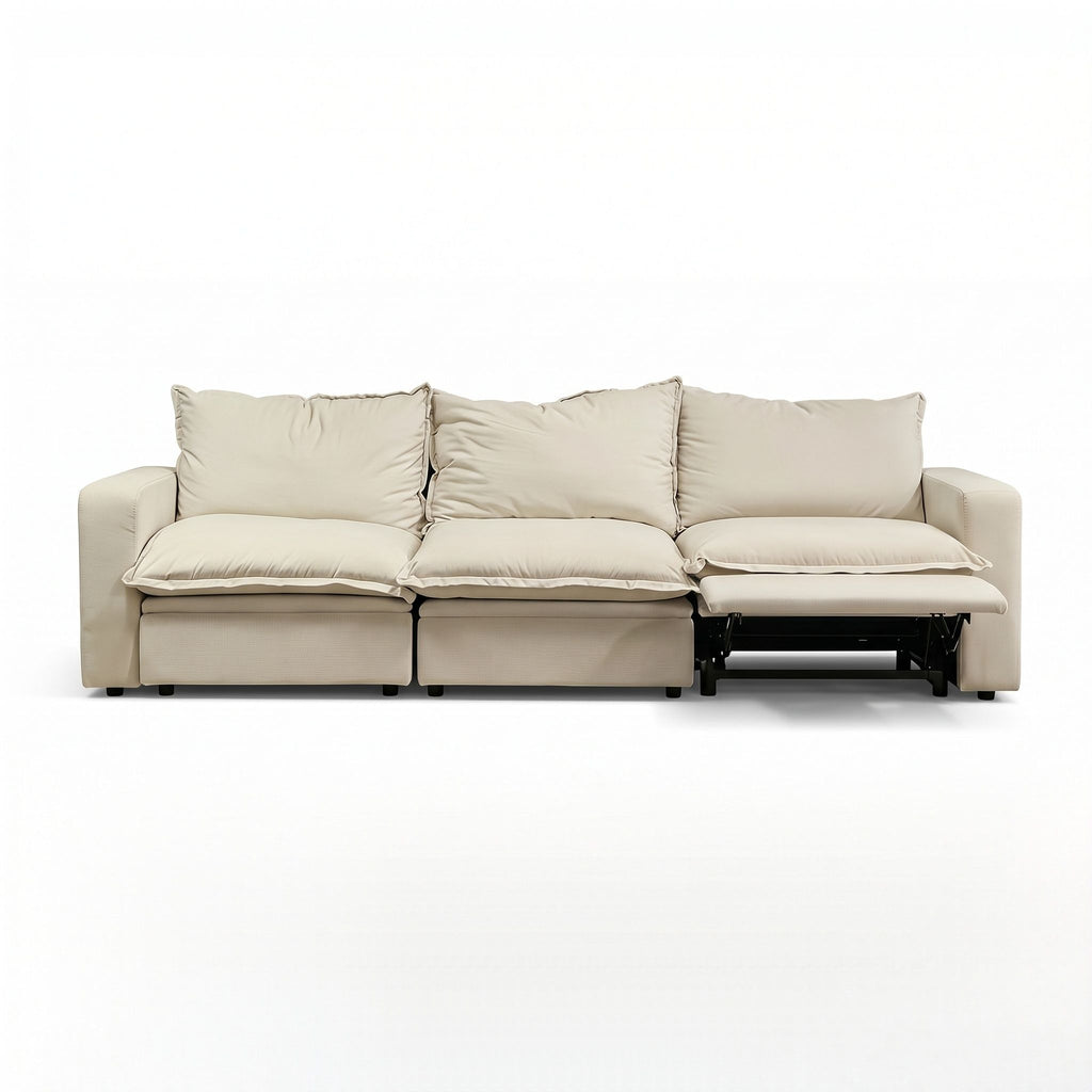 Plush Pillow Top Reclining Sofa, 3 Seat - Cream Beige