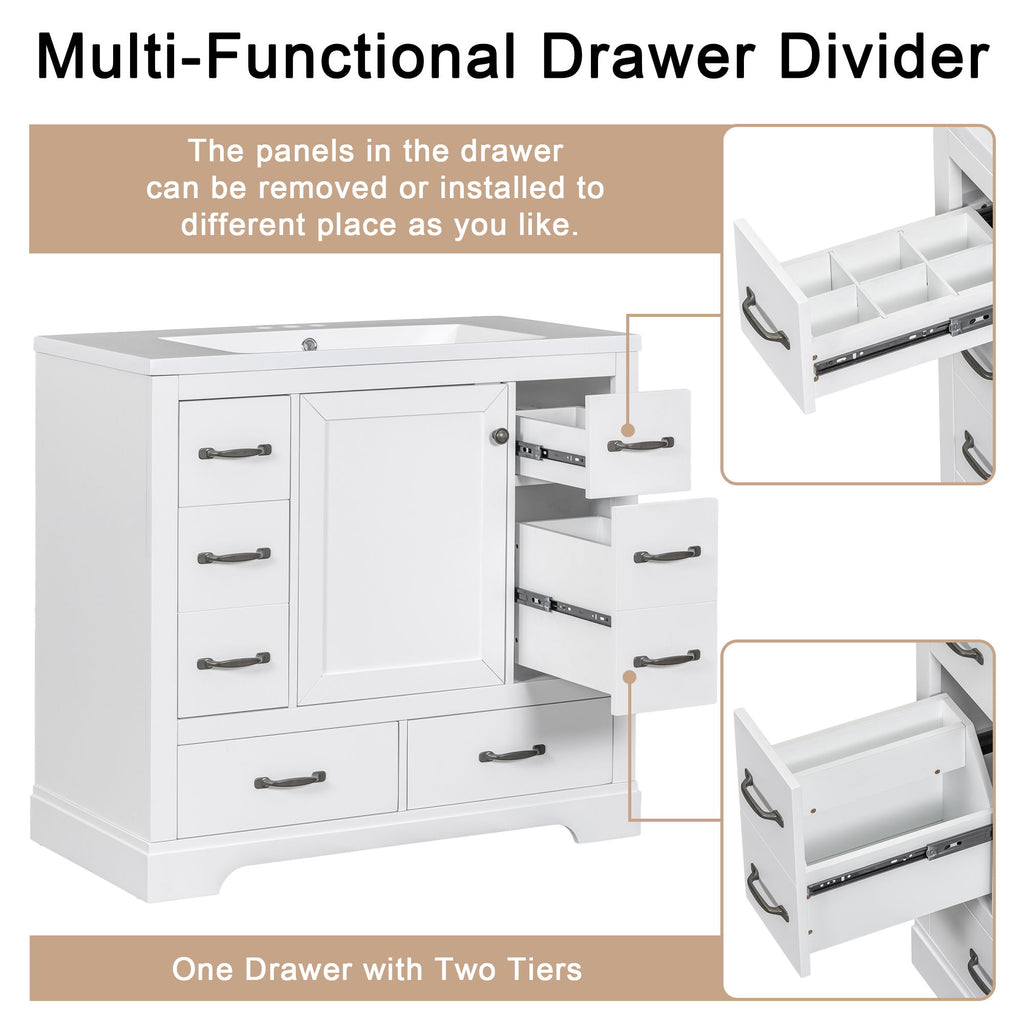Modern Bathroom Vanity Base Only, 6 Drawer Storage With Adjustable Shelf