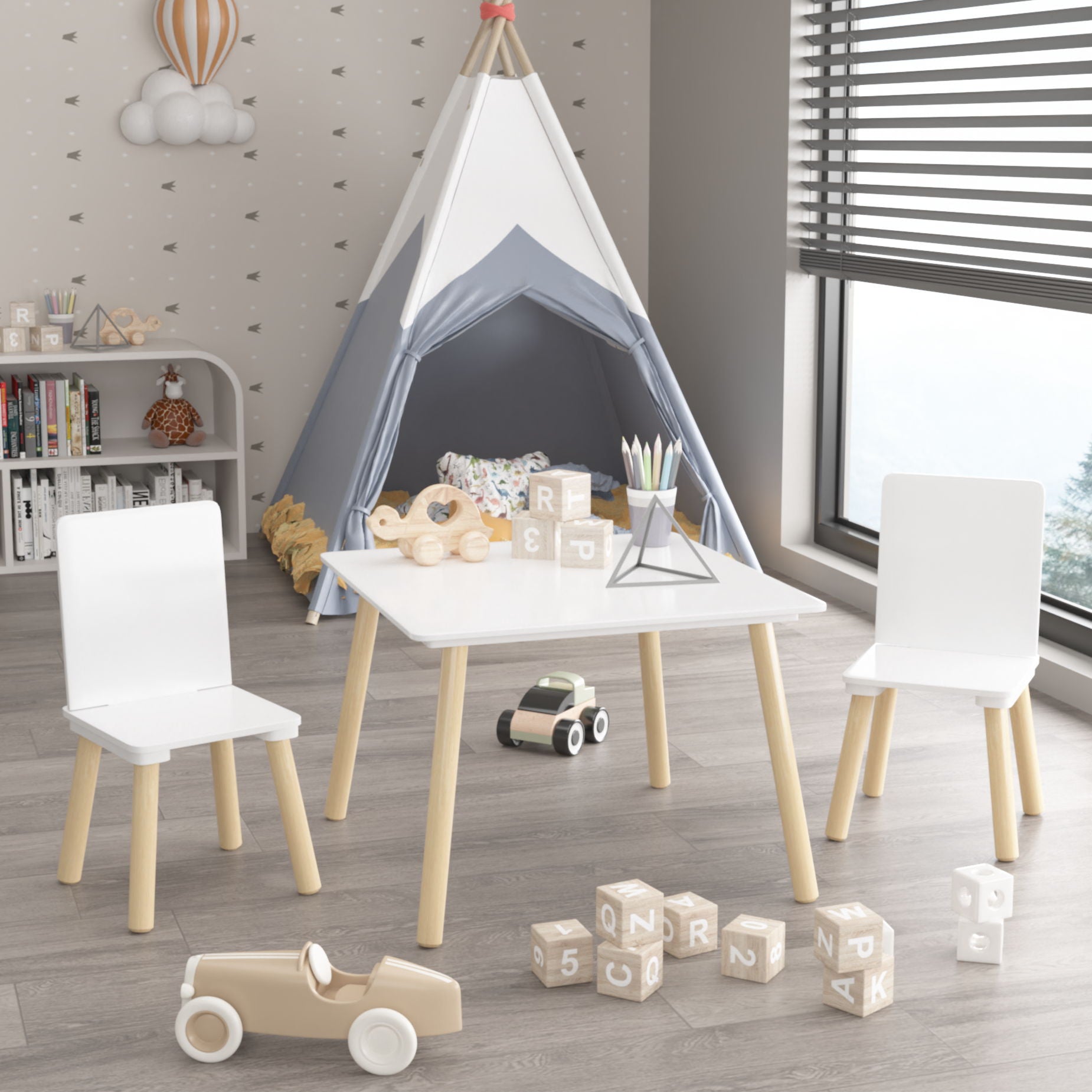 Kids Table And 2 Chairs Set, 3 Piece Toddler Activity Play - White