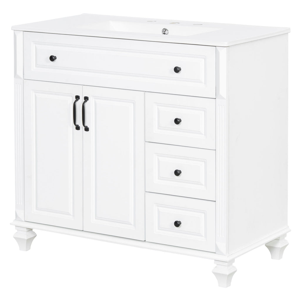 Modern Bathroom Vanity With Sink, 3 Drawers & 2 Doors