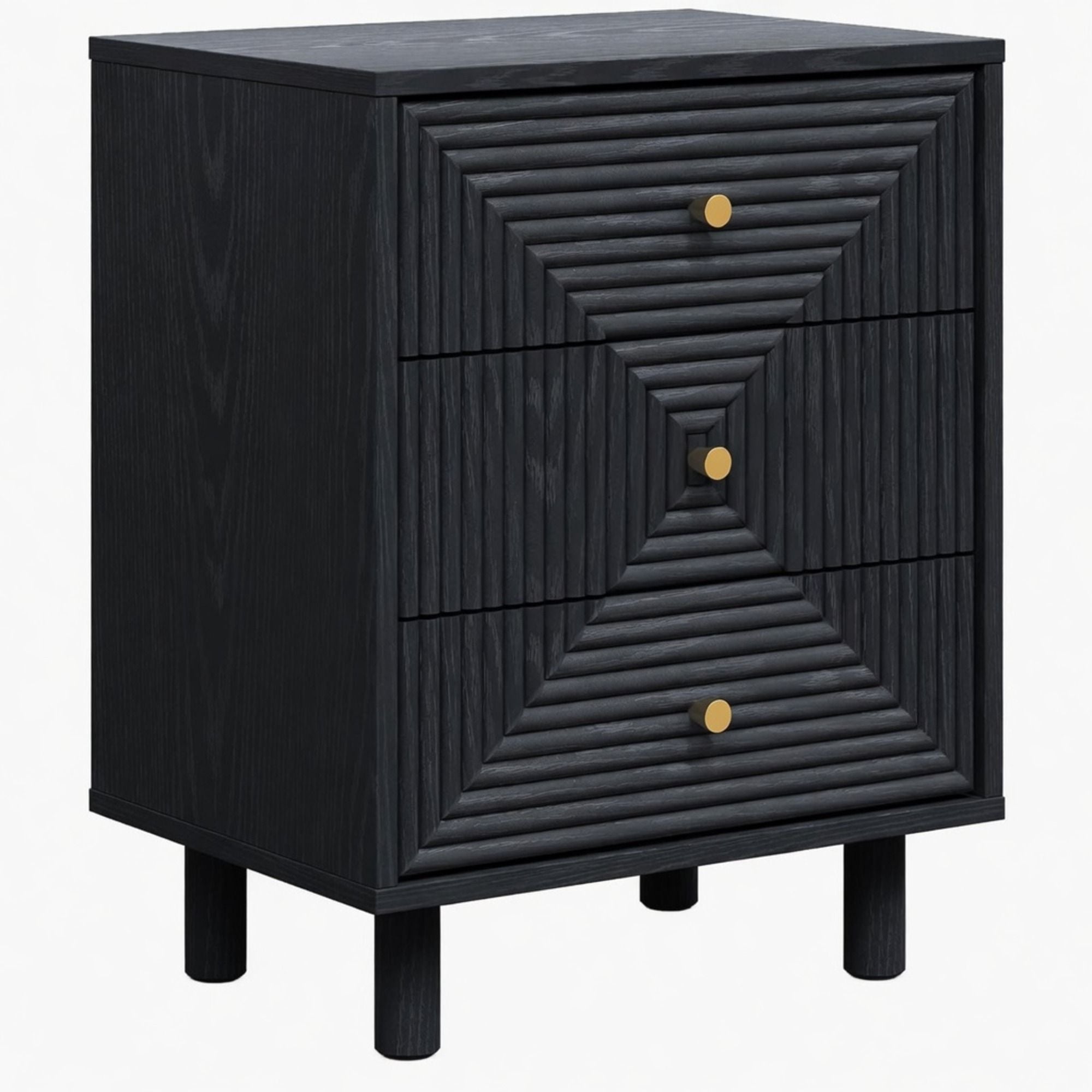 3 Drawer Nightstand - Black - Wood