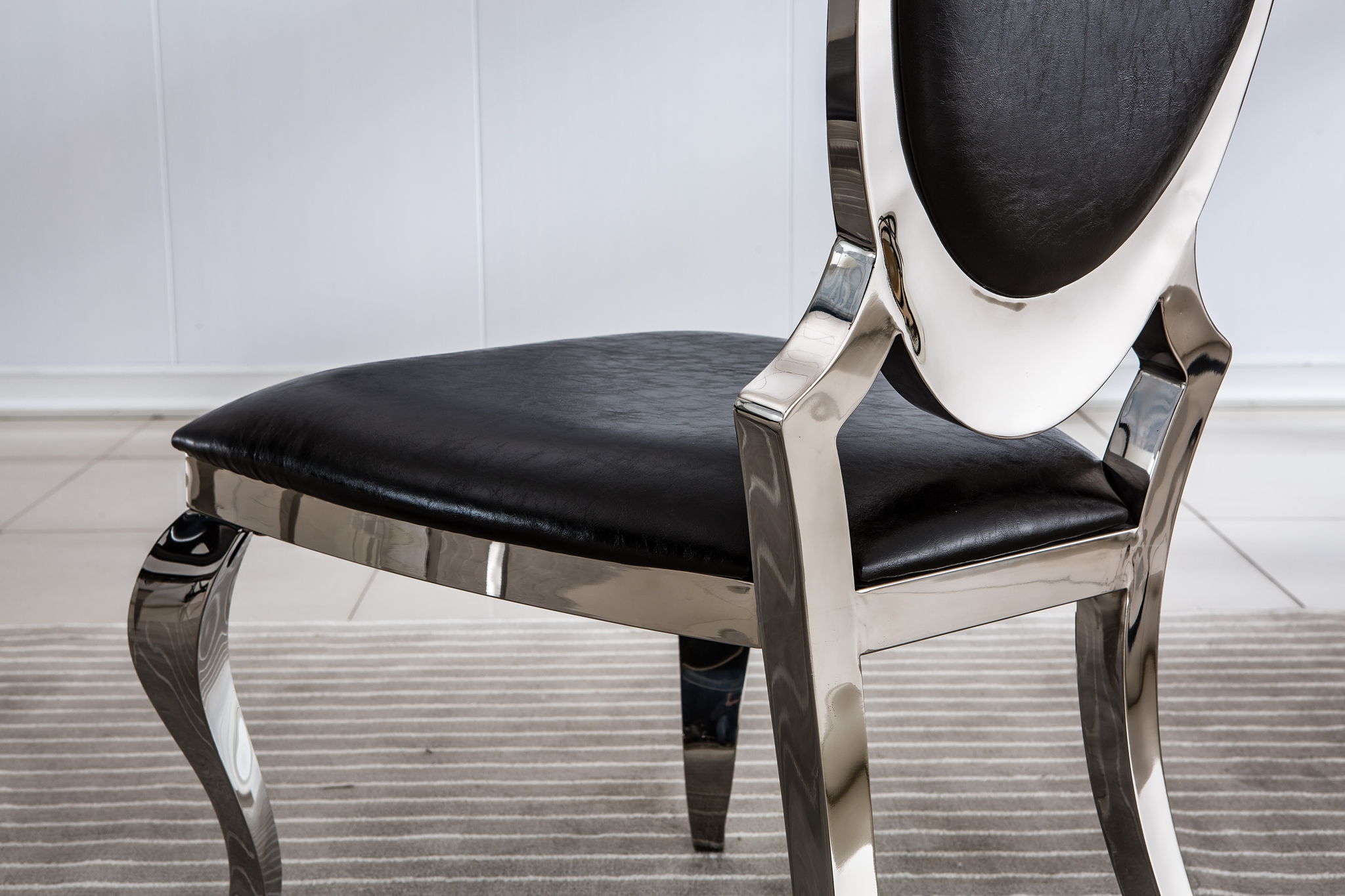 Dining Chair With Oval Backrest, Stainless Steel Legs (Set of 2)