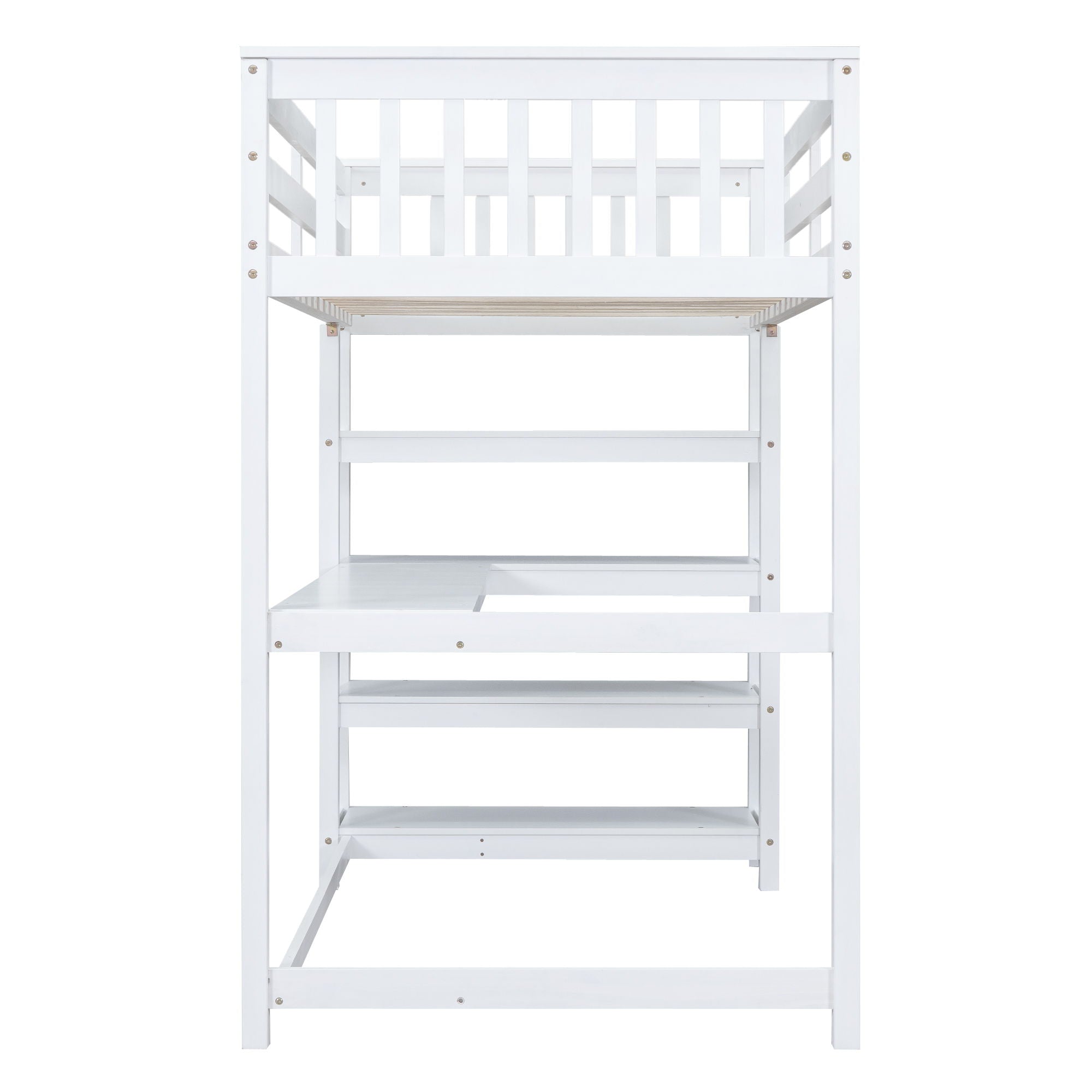 Loft Bed With Storage Shelves And Under Bed Desk