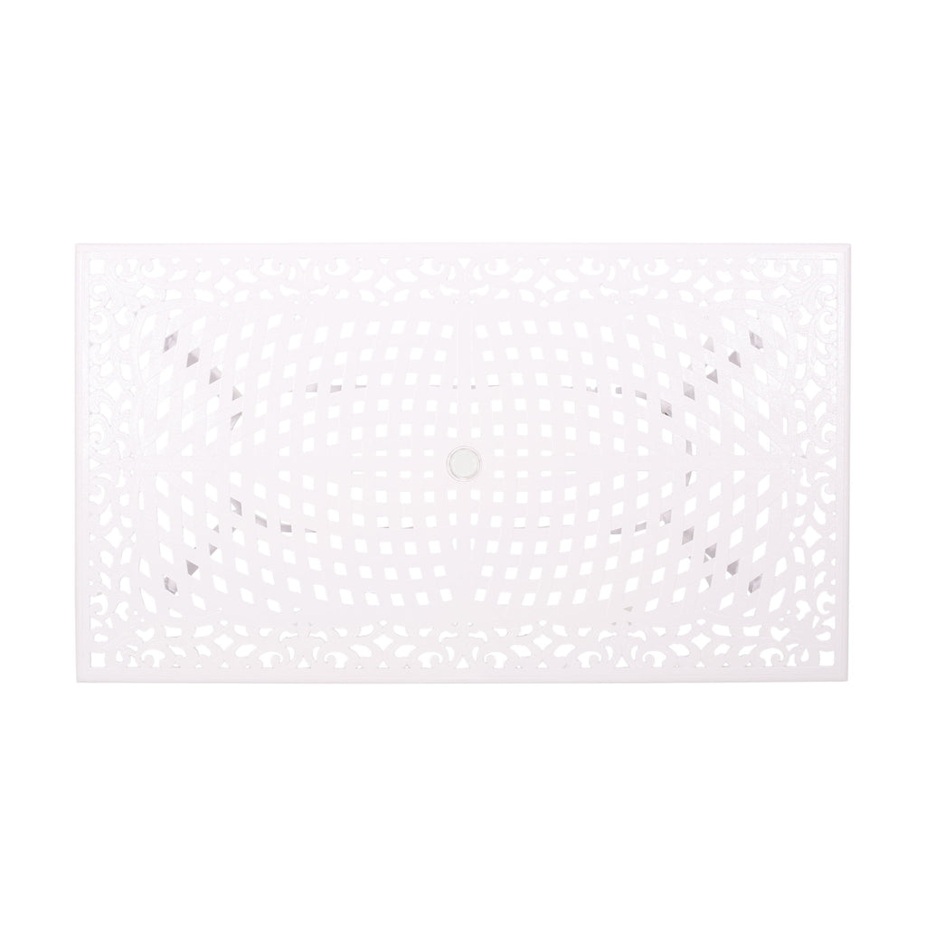 Celestine - Outdoor Cast Aluminum Dining Table With Floral Lattice Design And Umbrella Holder