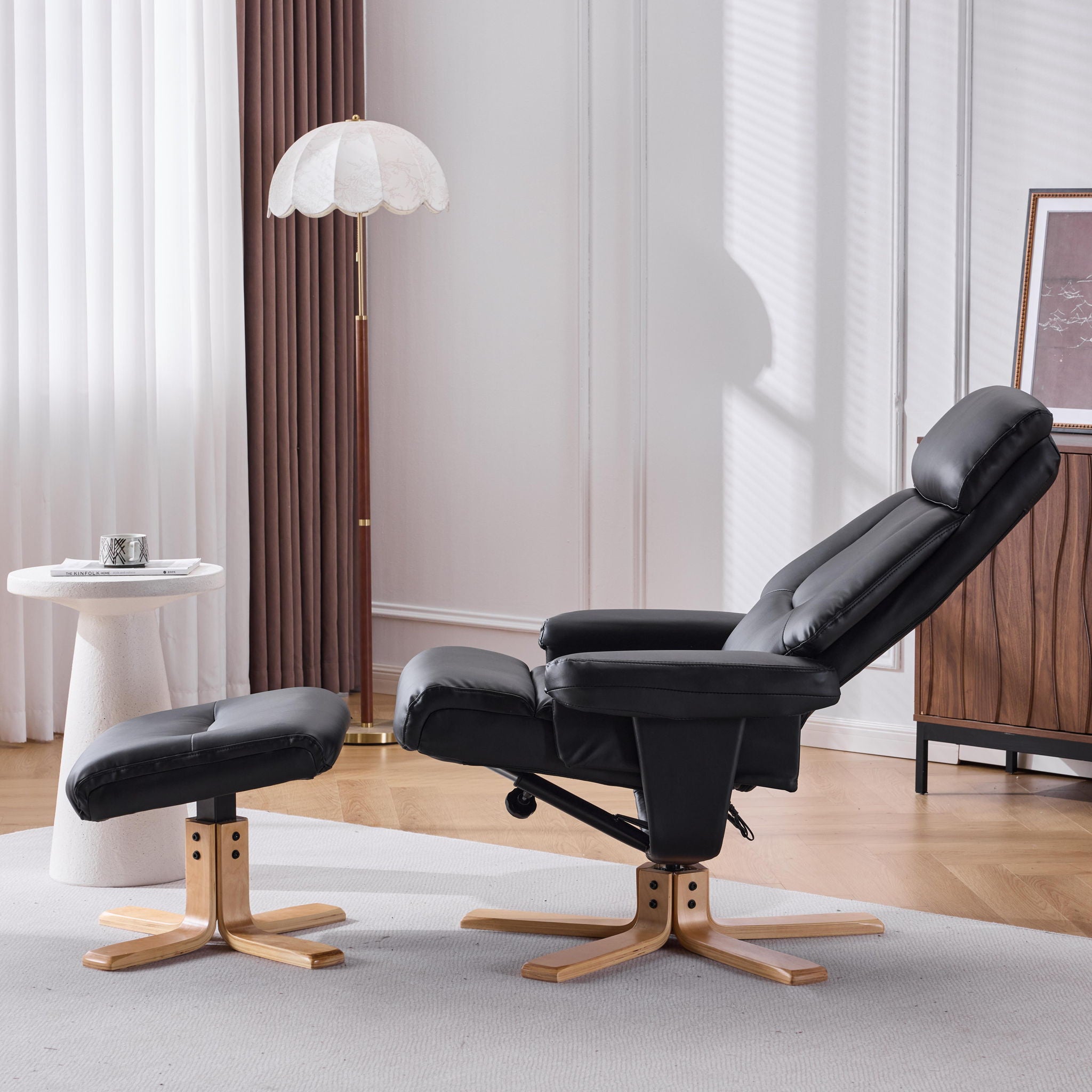 Upholstered Heated Massage 360° Swivel Accent Chair With Ottoman