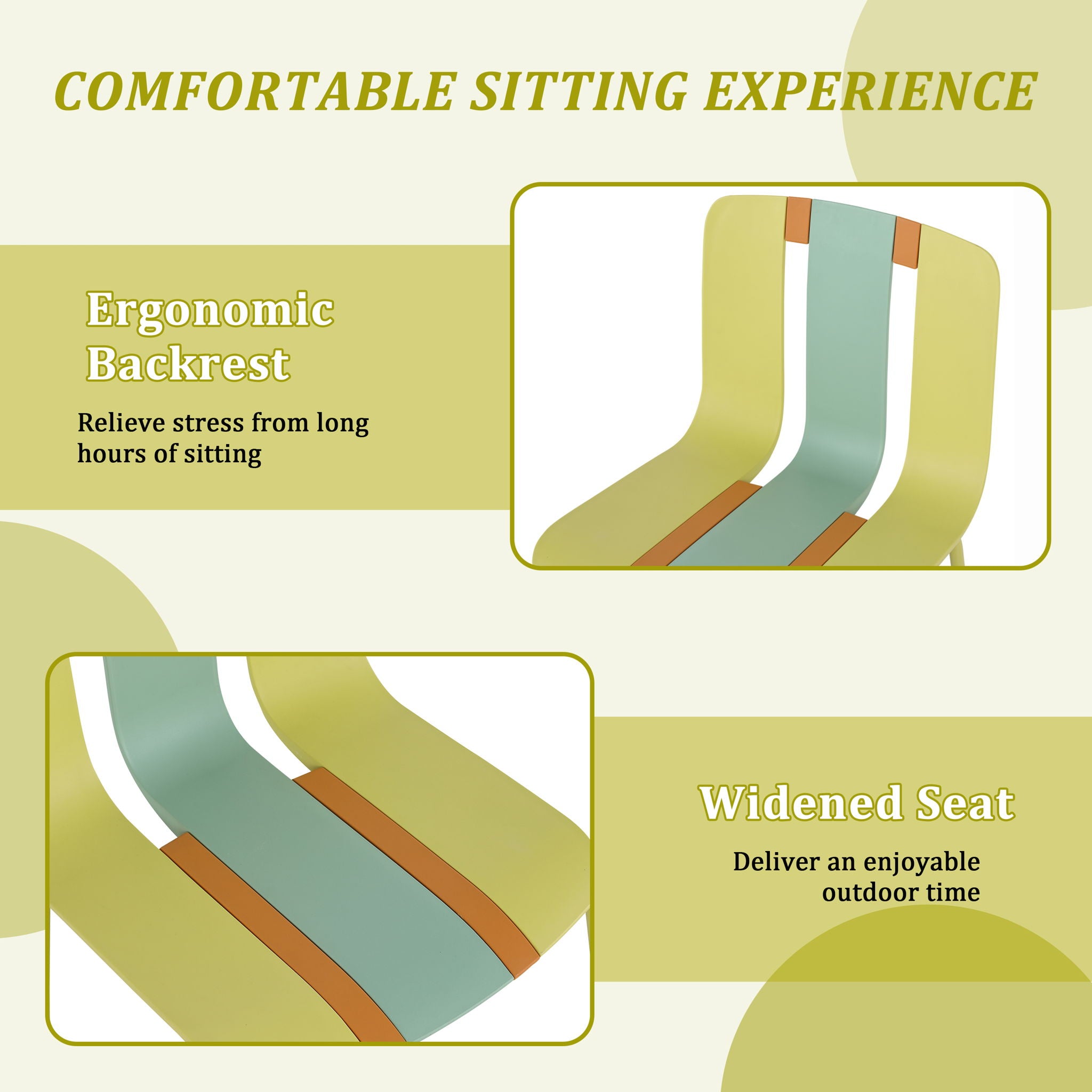 4 Piece Set Of Color Block Designed Single Chairs With Folding Square Table - Grain Yellow / Haze Green / Khaki / Tropical Orange / White