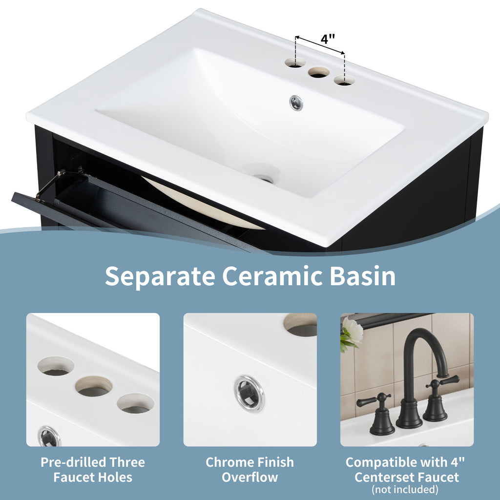 Bathroom Vanity With Sink, 3 Drawers & Cabinet With Adjustable Shelves