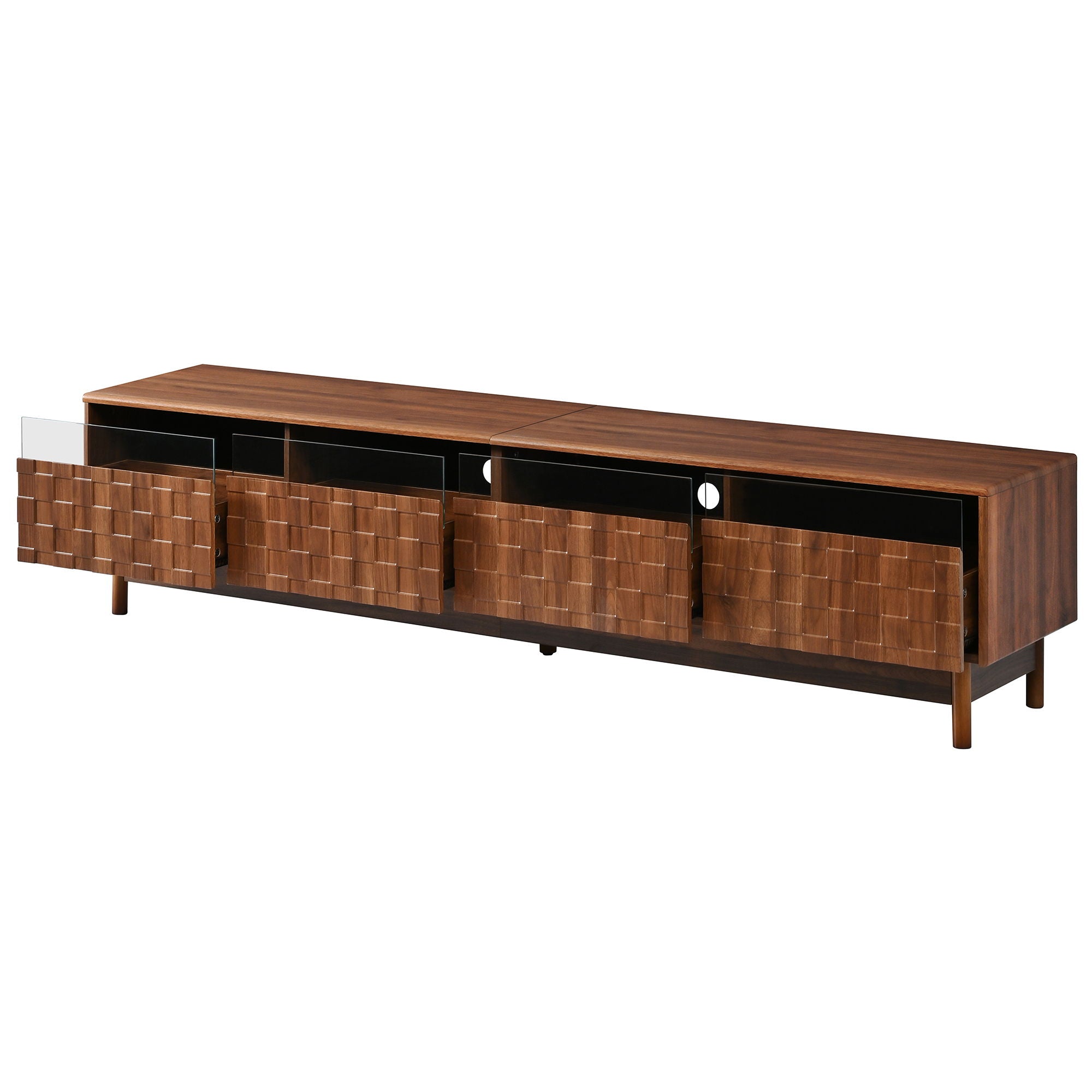 TV Stand With LED Lights And Glass Drawers For Living Room - Walnut