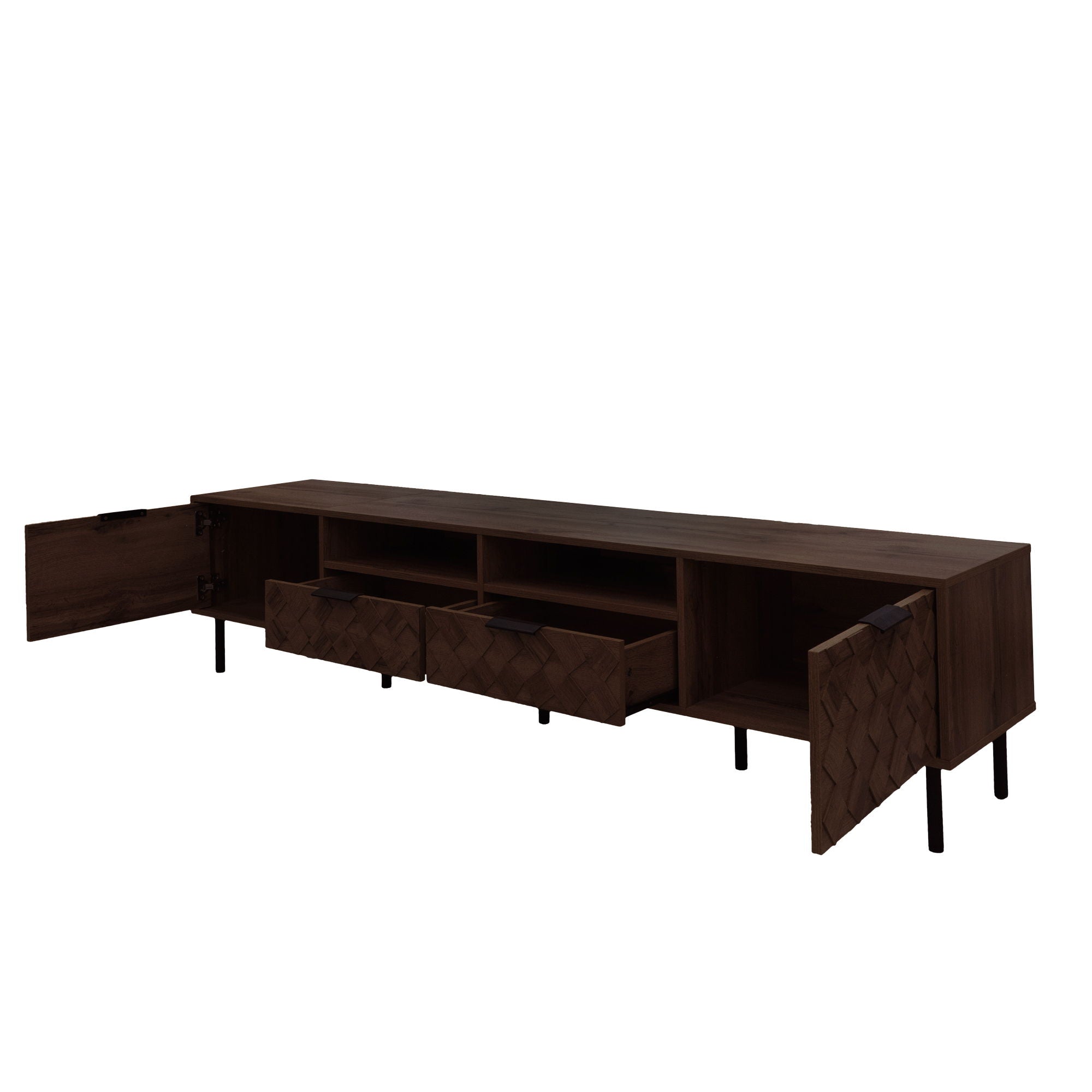 TV Stand For TVs Up To 85" With Closed Storage, Soft Closing Hinges, Living Room Entertainment Center - Walnut